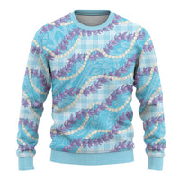 Blue Hawaii Palaka Honohono Pikake Ugly Christmas Sweater Hawaiian Orchid Lei Polynesian Pattern - Polynesian Pride