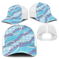 Blue Hawaii Palaka Honohono Pikake Mesh Trucker Cap Hawaiian Orchid Lei Polynesian Pattern LT14 - Polynesian Pride