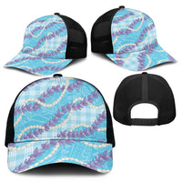 Blue Hawaii Palaka Honohono Pikake Mesh Trucker Cap Hawaiian Orchid Lei Polynesian Pattern LT14 - Polynesian Pride