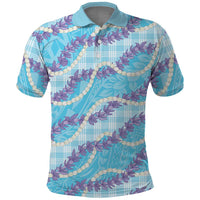 Blue Hawaii Palaka Honohono Pikake Polo Shirt Hawaiian Orchid Lei Polynesian Pattern LT14 Blue - Polynesian Pride