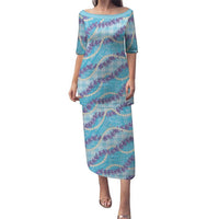 Blue Hawaii Palaka Honohono Pikake Puletasi Hawaiian Orchid Lei Polynesian Pattern LT14 Long Dress Blue - Polynesian Pride