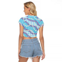 Blue Hawaii Palaka Honohono Pikake Raglan Cropped T Shirt Hawaiian Orchid Lei Polynesian Pattern LT14 - Polynesian Pride