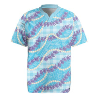 Blue Hawaii Palaka Honohono Pikake Rugby Jersey Hawaiian Orchid Lei Polynesian Pattern - Polynesian Pride