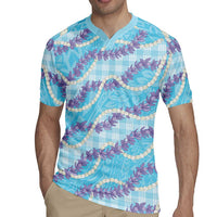 Blue Hawaii Palaka Honohono Pikake Rugby Jersey Hawaiian Orchid Lei Polynesian Pattern LT14 - Polynesian Pride