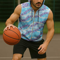 Blue Hawaii Palaka Honohono Pikake Sleeveless Zip Hoodie Hawaiian Orchid Lei Polynesian Pattern LT14 - Polynesian Pride