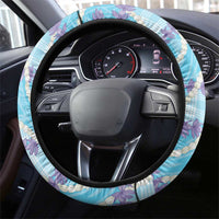 Blue Hawaii Palaka Honohono Pikake Steering Wheel Cover Hawaiian Orchid Lei Polynesian Pattern - Polynesian Pride