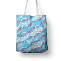 Blue Hawaii Palaka Honohono Pikake Tote Bag Hawaiian Orchid Lei Polynesian Pattern - Polynesian Pride