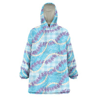 Blue Hawaii Palaka Honohono Pikake Wearable Blanket Hoodie Hawaiian Orchid Lei Polynesian Pattern - Polynesian Pride