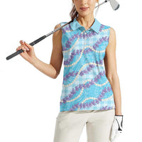 Blue Hawaii Palaka Honohono Pikake Women Sleeveless Polo Shirt Hawaiian Orchid Lei Polynesian Pattern - Polynesian Pride