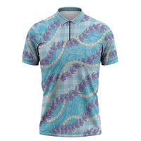 Blue Hawaii Palaka Honohono Pikake Zipper Polo Shirt Hawaiian Orchid Lei Polynesian Pattern LT14 Blue - Polynesian Pride