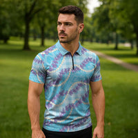 Blue Hawaii Palaka Honohono Pikake Zipper Polo Shirt Hawaiian Orchid Lei Polynesian Pattern LT14 - Polynesian Pride