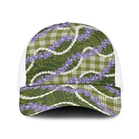 Green Hawaii Palaka Honohono Pikake Baseball Net Cap Hawaiian Orchid Lei Polynesian Pattern LT14 One Size White Green - Polynesian Pride