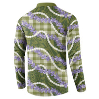 Green Hawaii Palaka Honohono Pikake Button Sweatshirt Hawaiian Orchid Lei Polynesian Pattern - Polynesian Pride