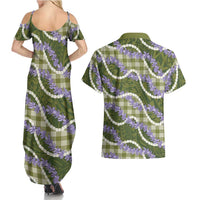 Green Hawaii Palaka Honohono Pikake Couples Matching Summer Maxi Dress and Hawaiian Shirt Hawaiian Orchid Lei Polynesian Pattern - Polynesian Pride