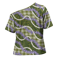Green Hawaii Palaka Honohono Pikake Cross Shoulder Shirt Hawaiian Orchid Lei Polynesian Pattern LT14 - Polynesian Pride