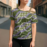 Green Hawaii Palaka Honohono Pikake Cross Shoulder Shirt Hawaiian Orchid Lei Polynesian Pattern LT14 - Polynesian Pride