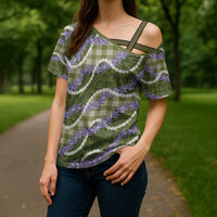 Green Hawaii Palaka Honohono Pikake Cross Shoulder Shirt Hawaiian Orchid Lei Polynesian Pattern LT14 - Polynesian Pride
