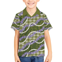 Green Hawaii Palaka Honohono Pikake Family Matching Long Sleeve Bodycon Dress and Hawaiian Shirt Hawaiian Orchid Lei Polynesian Pattern - Polynesian Pride