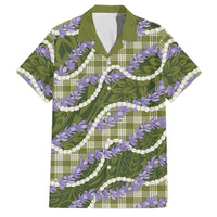 Green Hawaii Palaka Honohono Pikake Family Matching Off The Shoulder Long Sleeve Dress and Hawaiian Shirt Hawaiian Orchid Lei Polynesian Pattern - Polynesian Pride