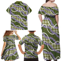 Green Hawaii Palaka Honohono Pikake Family Matching Off Shoulder Maxi Dress and Hawaiian Shirt Hawaiian Orchid Lei Polynesian Pattern - Polynesian Pride