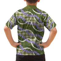 Green Hawaii Palaka Honohono Pikake Family Matching Off Shoulder Short Dress and Hawaiian Shirt Hawaiian Orchid Lei Polynesian Pattern - Polynesian Pride