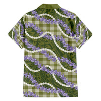 Green Hawaii Palaka Honohono Pikake Family Matching Off Shoulder Short Dress and Hawaiian Shirt Hawaiian Orchid Lei Polynesian Pattern - Polynesian Pride