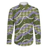 Green Hawaii Palaka Honohono Pikake Family Matching Off Shoulder Short Dress and Hawaiian Shirt Hawaiian Orchid Lei Polynesian Pattern - Polynesian Pride