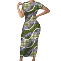Green Hawaii Palaka Honohono Pikake Family Matching Short Sleeve Bodycon Dress and Hawaiian Shirt Hawaiian Orchid Lei Polynesian Pattern - Polynesian Pride