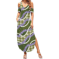Green Hawaii Palaka Honohono Pikake Family Matching Summer Maxi Dress and Hawaiian Shirt Hawaiian Orchid Lei Polynesian Pattern - Polynesian Pride