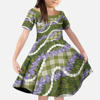 Green Hawaii Palaka Honohono Pikake Kid Short Sleeve Dress Hawaiian Orchid Lei Polynesian Pattern LT14 KID Green - Polynesian Pride