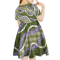 Green Hawaii Palaka Honohono Pikake Kid Short Sleeve Dress Hawaiian Orchid Lei Polynesian Pattern LT14 - Polynesian Pride