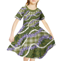 Green Hawaii Palaka Honohono Pikake Kid Short Sleeve Dress Hawaiian Orchid Lei Polynesian Pattern LT14 - Polynesian Pride