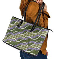 Green Hawaii Palaka Honohono Pikake Leather Tote Bag Hawaiian Orchid Lei Polynesian Pattern - Polynesian Pride