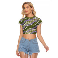 Green Hawaii Palaka Honohono Pikake Raglan Cropped T Shirt Hawaiian Orchid Lei Polynesian Pattern - Polynesian Pride