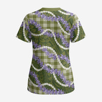 Green Hawaii Palaka Honohono Pikake Scrub Top Hawaiian Orchid Lei Polynesian Pattern - Polynesian Pride