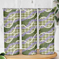 Green Hawaii Palaka Honohono Pikake Skinny Tumbler Hawaiian Orchid Lei Polynesian Pattern - Polynesian Pride