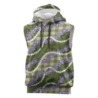 Green Hawaii Palaka Honohono Pikake Sleeveless Hoodie Hawaiian Orchid Lei Polynesian Pattern - Polynesian Pride