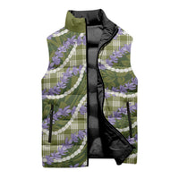 Green Hawaii Palaka Honohono Pikake Sleeveless Puffer Jacket Hawaiian Orchid Lei Polynesian Pattern - Polynesian Pride