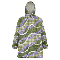 Green Hawaii Palaka Honohono Pikake Wearable Blanket Hoodie Hawaiian Orchid Lei Polynesian Pattern - Polynesian Pride
