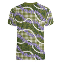 Green Hawaii Palaka Honohono Pikake Women V-Neck T-Shirt Hawaiian Orchid Lei Polynesian Pattern LT14 - Polynesian Pride