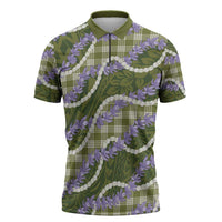 Green Hawaii Palaka Honohono Pikake Zipper Polo Shirt Hawaiian Orchid Lei Polynesian Pattern - Polynesian Pride