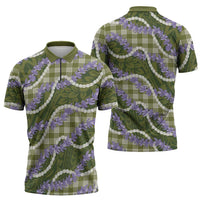 Green Hawaii Palaka Honohono Pikake Zipper Polo Shirt Hawaiian Orchid Lei Polynesian Pattern LT14 - Polynesian Pride