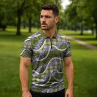 Green Hawaii Palaka Honohono Pikake Zipper Polo Shirt Hawaiian Orchid Lei Polynesian Pattern - Polynesian Pride