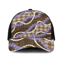 Brown Hawaii Palaka Honohono Pikake Baseball Net Cap Hawaiian Orchid Lei Polynesian Pattern LT14 One Size Black Brown - Polynesian Pride