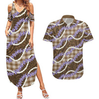 Brown Hawaii Palaka Honohono Pikake Couples Matching Summer Maxi Dress and Hawaiian Shirt Hawaiian Orchid Lei Polynesian Pattern - Polynesian Pride