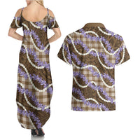Brown Hawaii Palaka Honohono Pikake Couples Matching Summer Maxi Dress and Hawaiian Shirt Hawaiian Orchid Lei Polynesian Pattern - Polynesian Pride