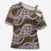 Brown Hawaii Palaka Honohono Pikake Cross Shoulder Shirt Hawaiian Orchid Lei Polynesian Pattern LT14 Female Brown - Polynesian Pride