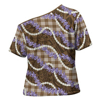 Brown Hawaii Palaka Honohono Pikake Cross Shoulder Shirt Hawaiian Orchid Lei Polynesian Pattern LT14 - Polynesian Pride
