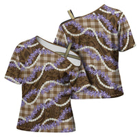 Brown Hawaii Palaka Honohono Pikake Cross Shoulder Shirt Hawaiian Orchid Lei Polynesian Pattern LT14 - Polynesian Pride