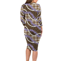 Brown Hawaii Palaka Honohono Pikake Family Matching Long Sleeve Bodycon Dress and Hawaiian Shirt Hawaiian Orchid Lei Polynesian Pattern - Polynesian Pride
